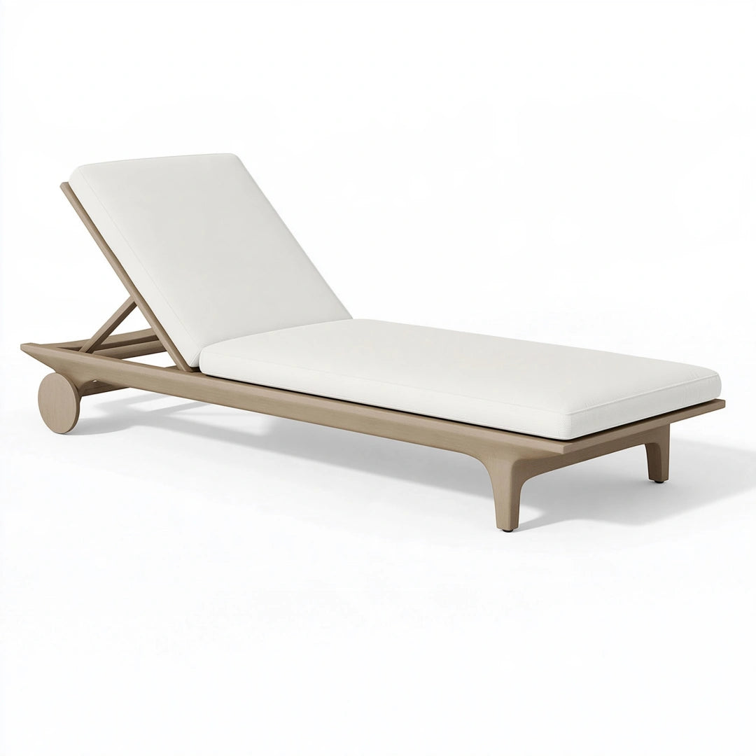 Sonnenliege 200 x 70 cm aus Holz in Naturholz Beige mit Auflage verstellbar für Garten