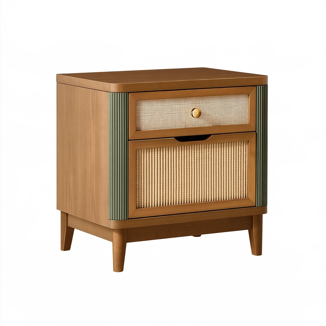 Nachttisch 50 x 40 x 65 cm aus Holz in Braun Grün Beige mit Stauraum im Retro-Stil