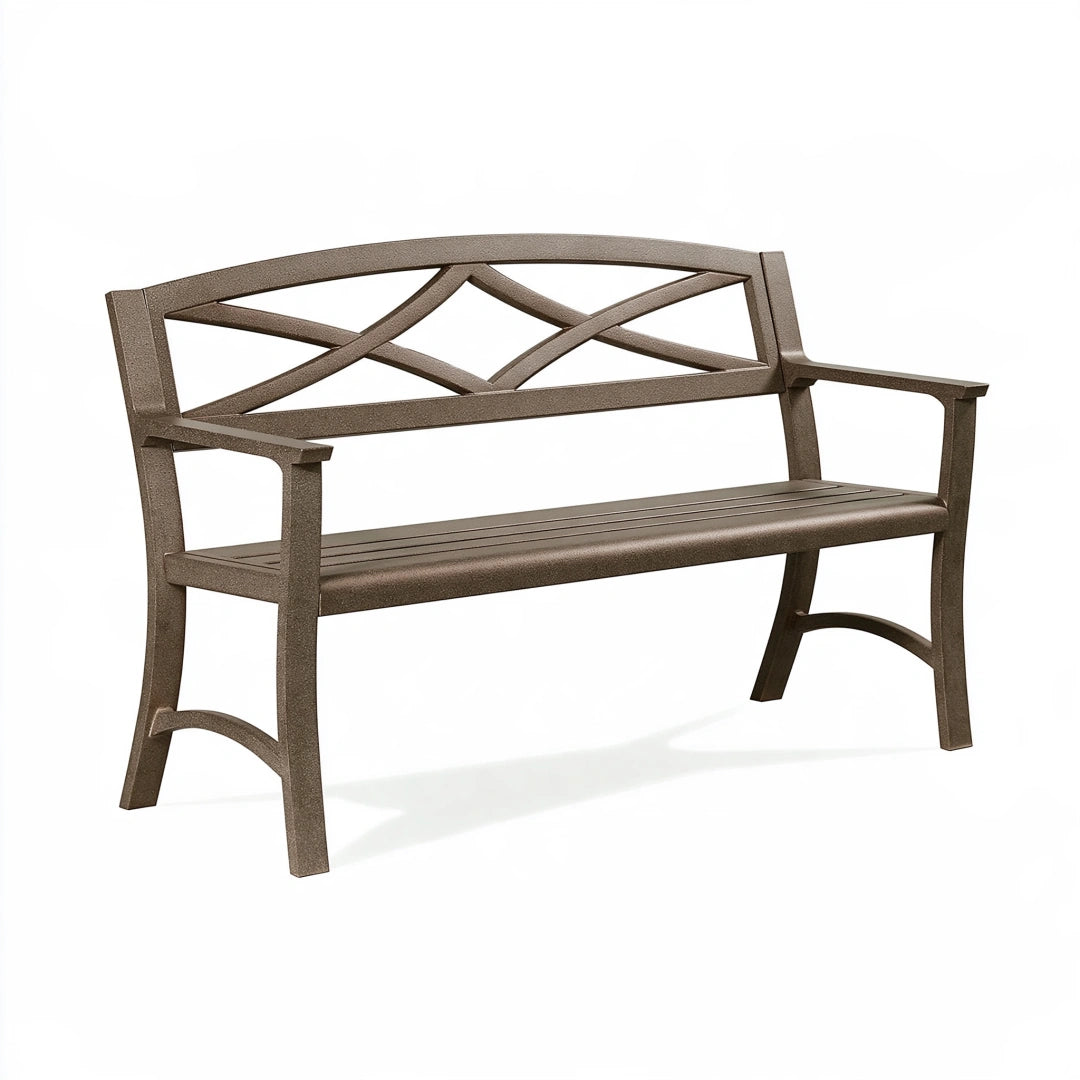 Gartenbank 127 x 61 x 89 cm aus Metall Braun - Sitzbank mit Rückenlehne für Außenbereich