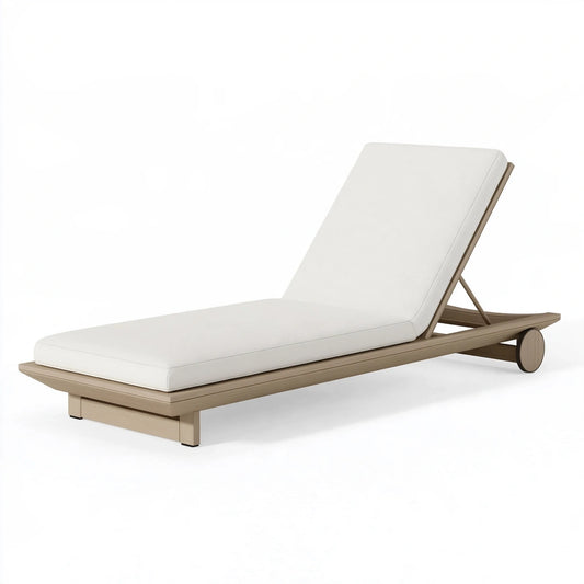 Gartenliege 200 x 70 cm Holz Beige mit verstellbarer Rückenlehne und Rollen