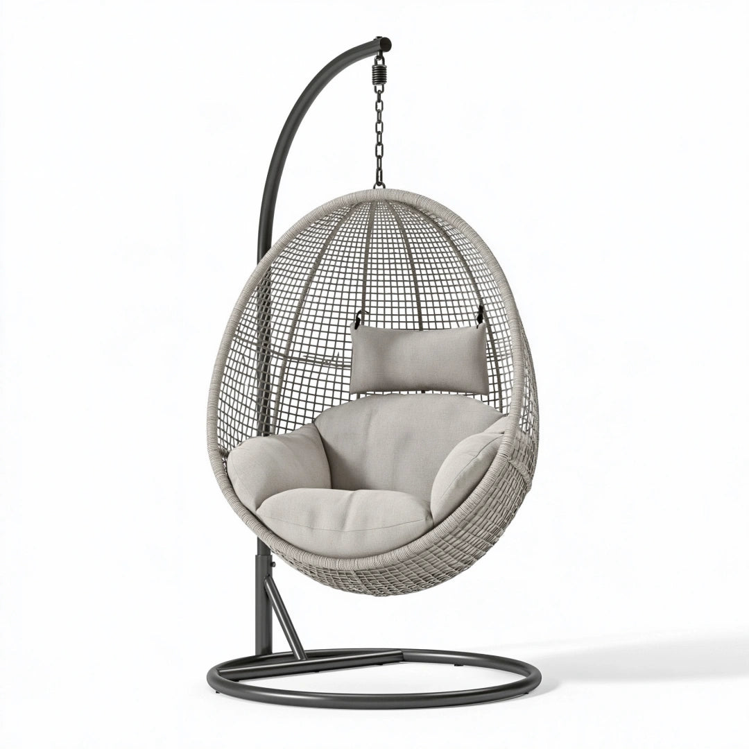 Hängesessel 105 x 105 x 195 cm Kunststoffgeflecht Grau mit Metallgestell für Garten und Terrasse