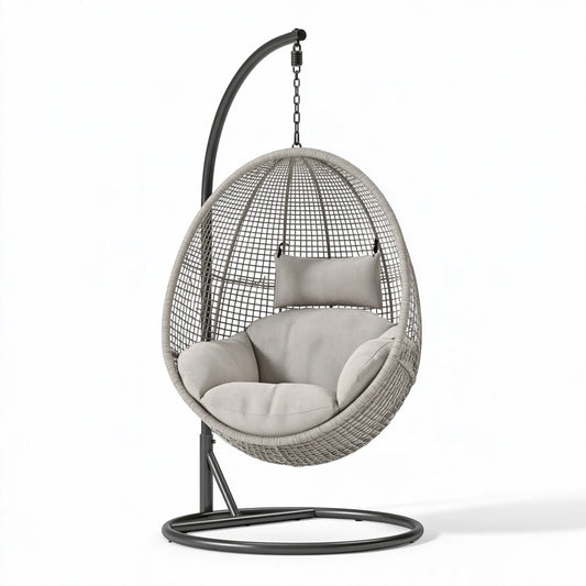 Hängesessel 105 x 105 x 195 cm Kunststoffgeflecht Grau mit Metallgestell für Garten und Terrasse