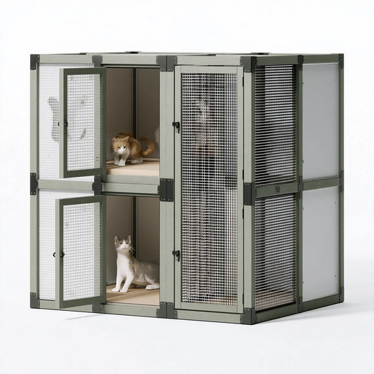 Katzengehege 180 x 90 x 180 cm Metallgeflecht Grau für Innenräume mit zwei Ebenen