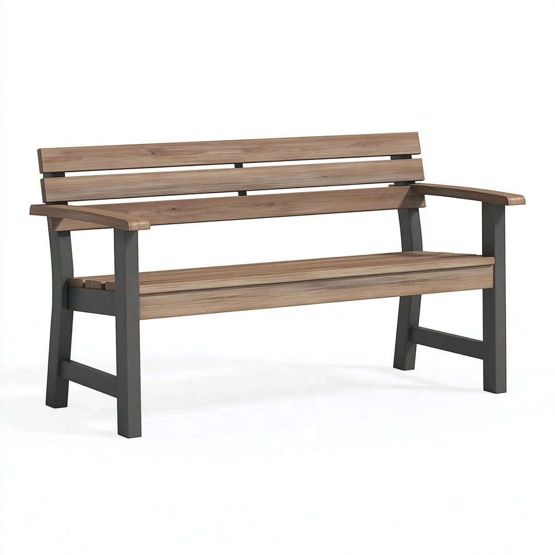 Gartenbank 120 x 60 x 85 cm Holz und Stahl Braun Anthrazit mit Rückenlehne